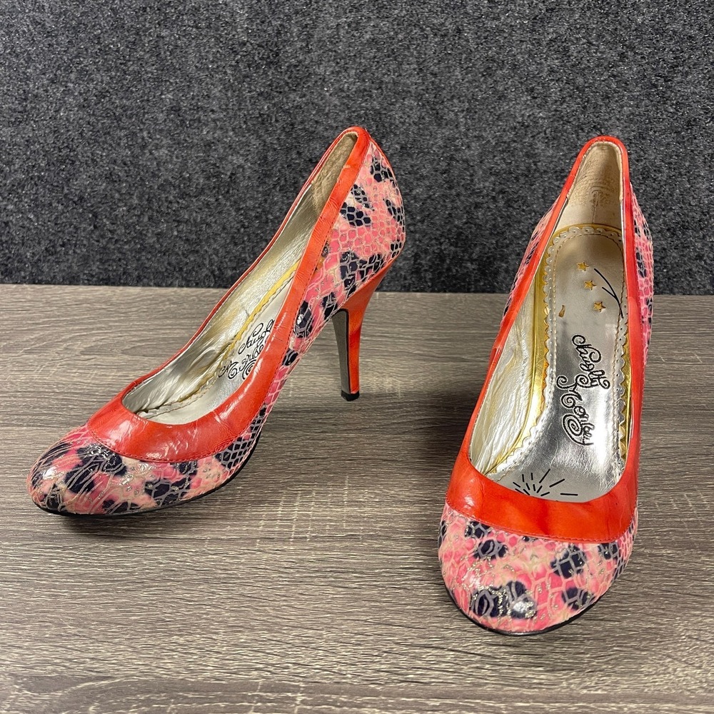 Naughty Monkey Womens Heels Size 9 Pink Animal Mosaic Print Stiletto Pumps Shiny